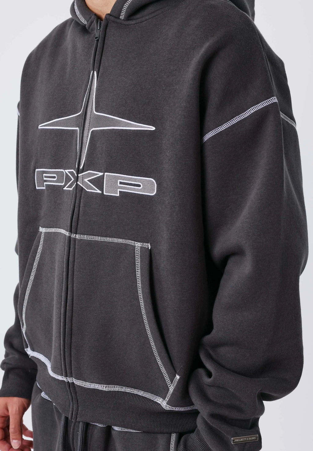 PROJECT PARIS SUDADERA CON CREMALLERA Y CAPUCHA OVERSIZE   GRIS PIZARRA