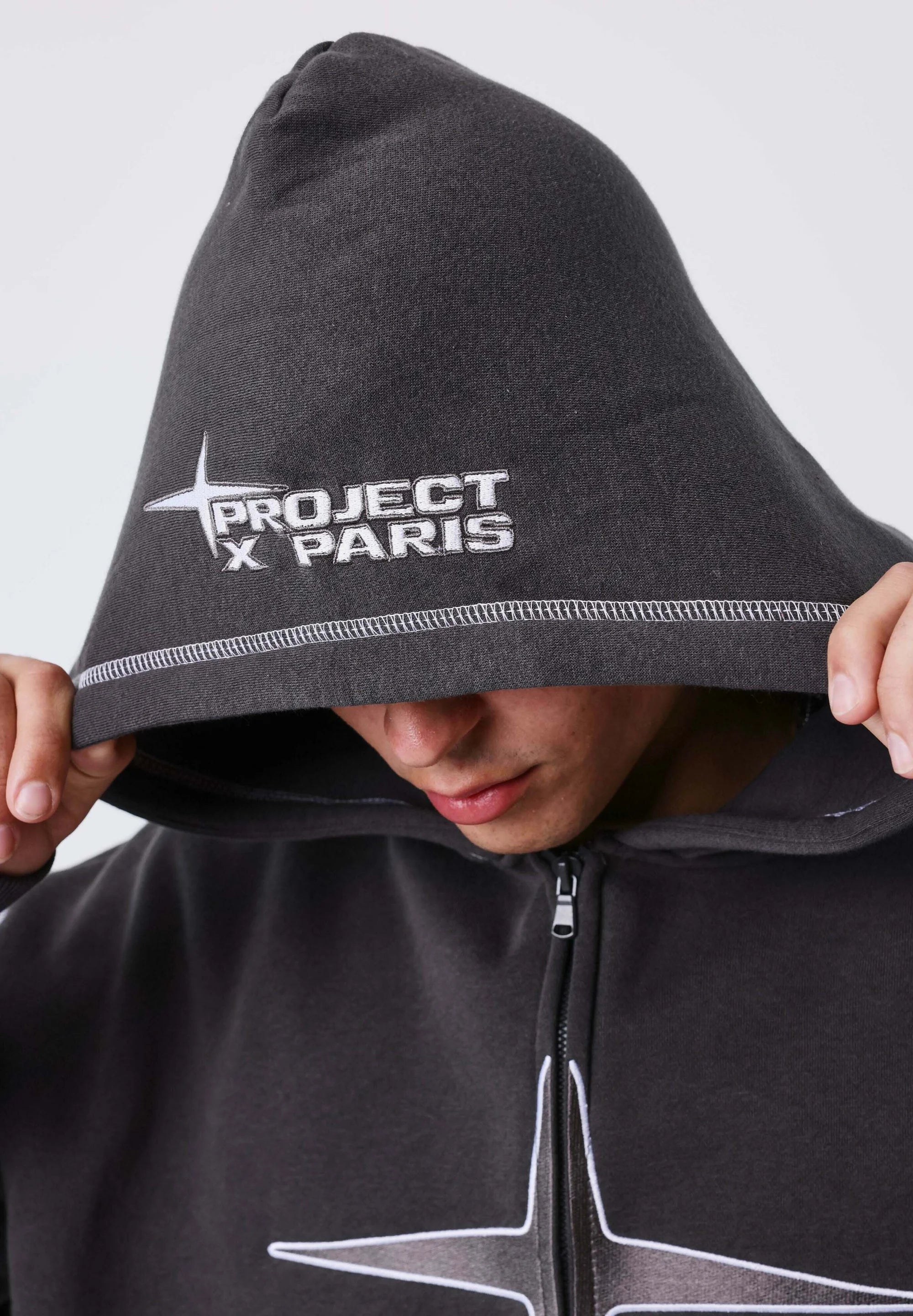 PROJECT PARIS SUDADERA CON CREMALLERA Y CAPUCHA OVERSIZE   GRIS PIZARRA