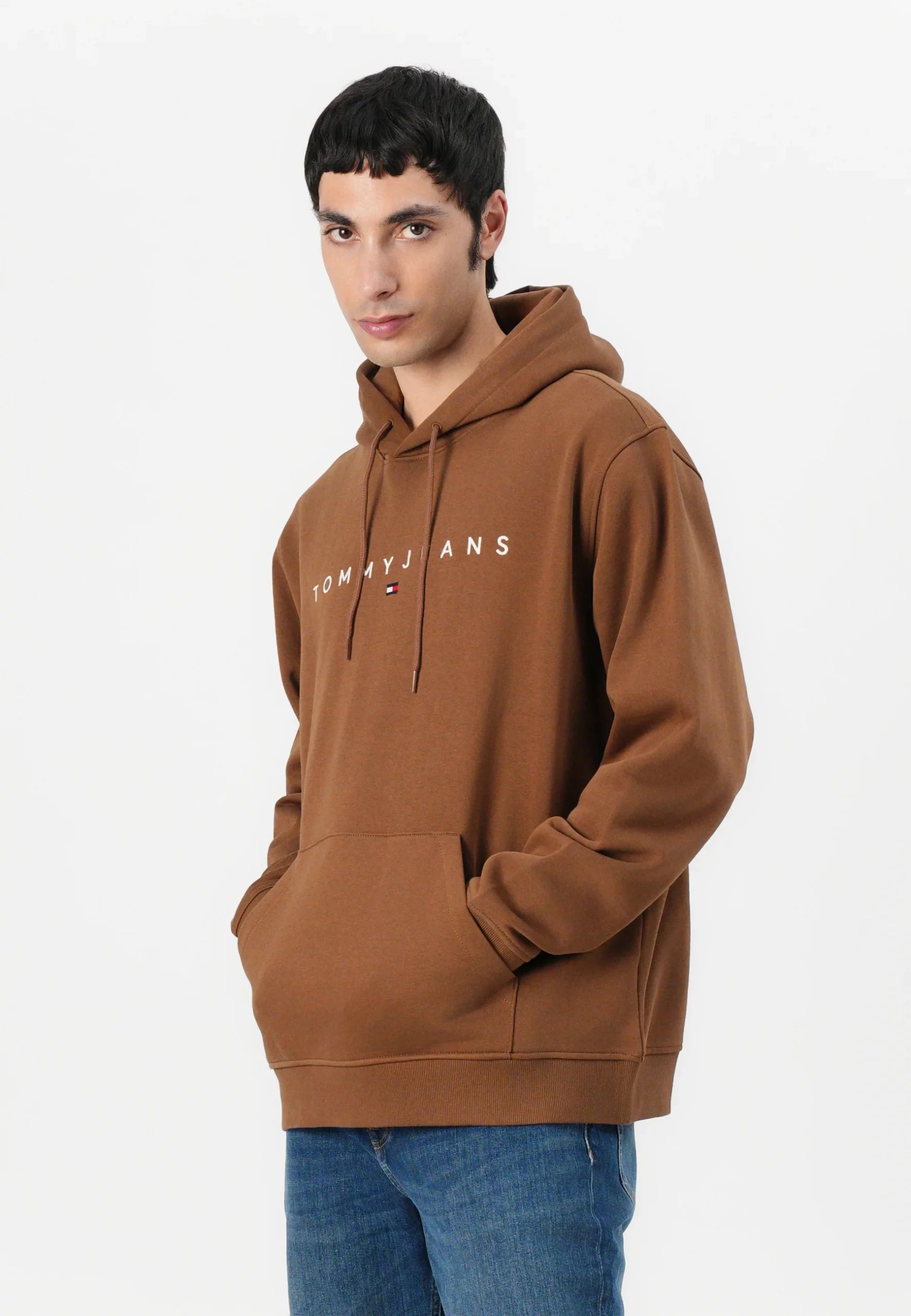 TOMMY JEANS SUDADERA CON CAPUCHA REGULAR FIT MARRÓN LOGO BORDADO BLANCO