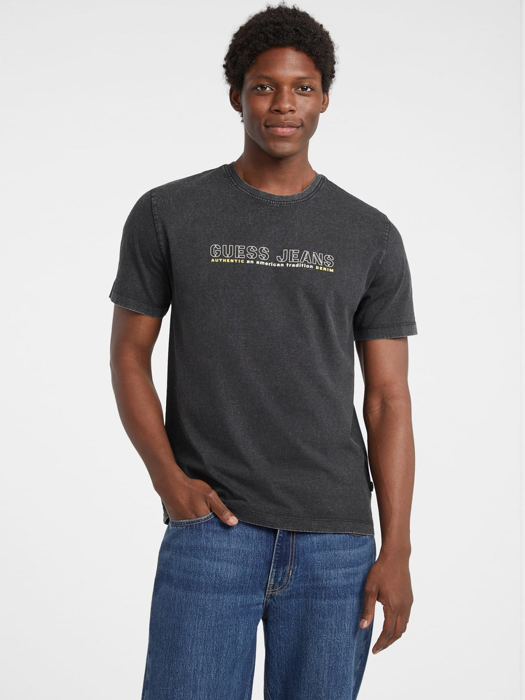GUESS JEANS CAMISETA REGULAR FIT NEGRA LAVADA