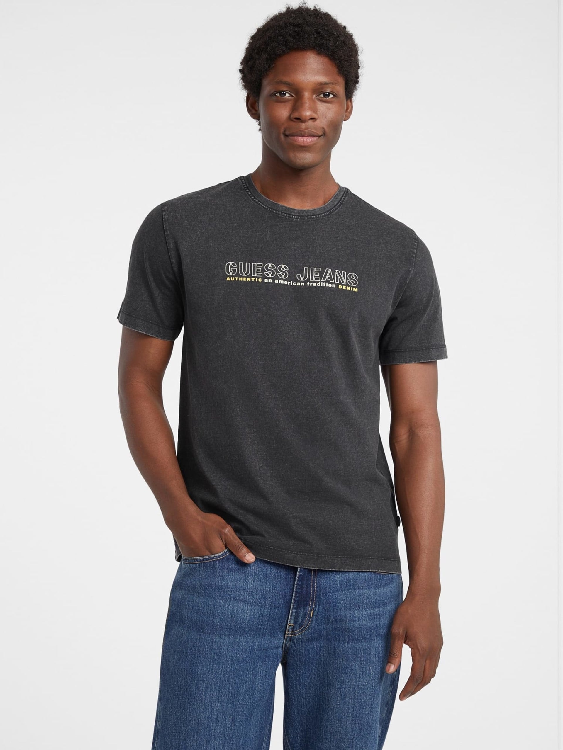 GUESS JEANS CAMISETA REGULAR FIT NEGRA LAVADA