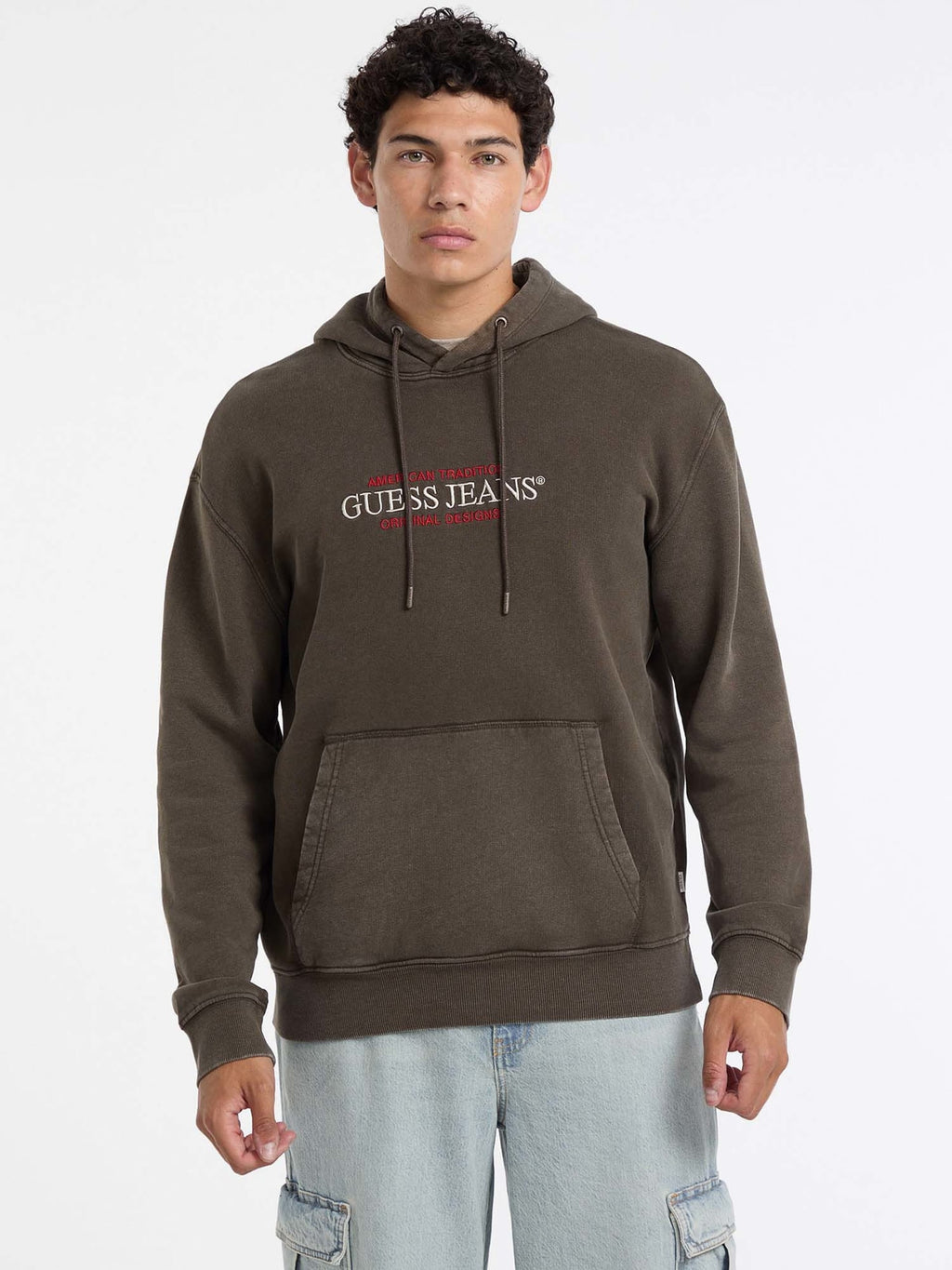 GUESS JEANS SUDADERA CON CAPUCHA REGULAR FIT MARRÓN